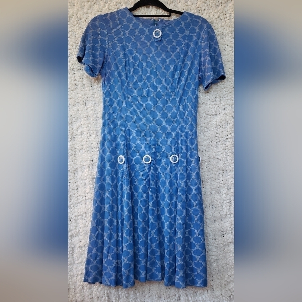 Vintage 60s blue and white short sleeve dress medium (as is)